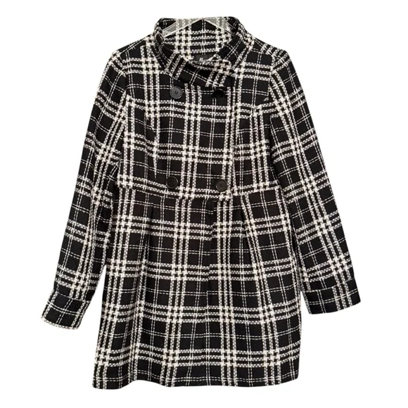 Women's AB Studio Black White Double Breasted Plaid Pea Coat Size 12 - Picture 2 of 14